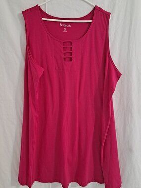 Women NEW Roaman's SLEEVELESS LATTICE TUNIC Tank Top 3X 30/32 Blouse VIVID PINK